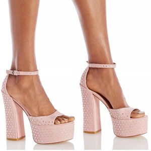 Stuart Weitzman rhinestone platform pink suede heels